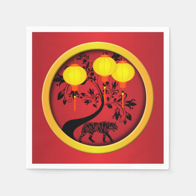 Elegant Chinese New Year Tiger Gold Lanterns Napkins (Front)