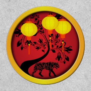 Elegant Chinese New Year Tiger Gold Lanterns Patch