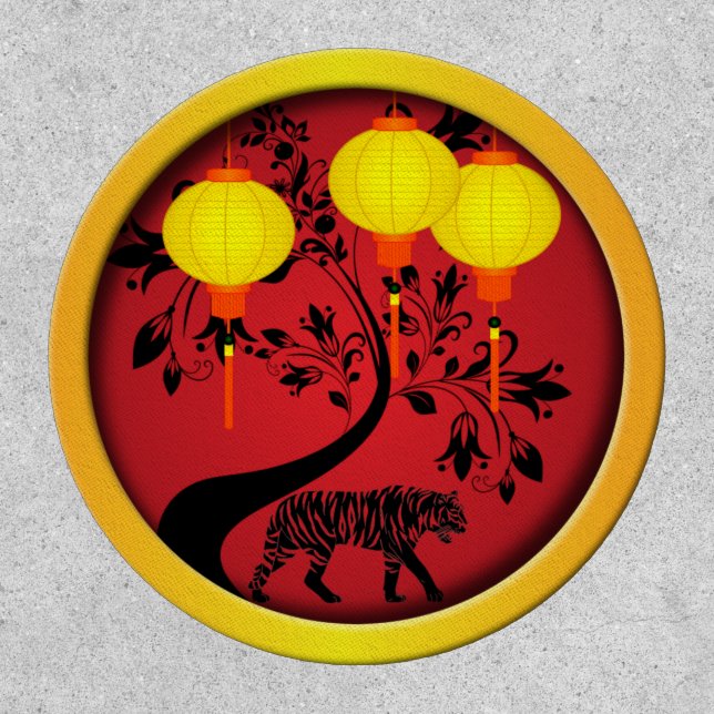 Elegant Chinese New Year Tiger Gold Lanterns Patch (Front)