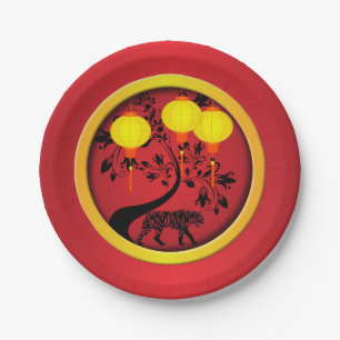 Elegant Chinese New Year Tiger Lanterns Paper Plates
