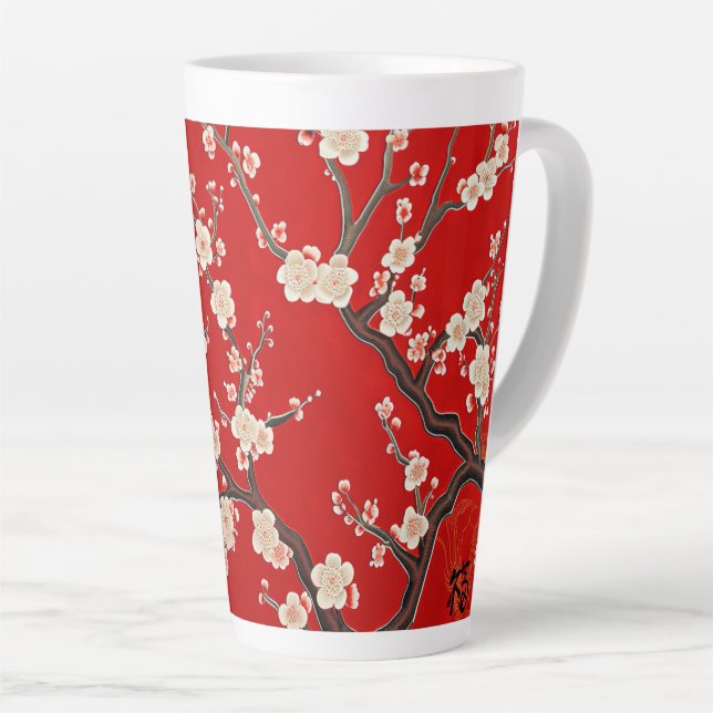 Elegant Chinese Red Plum Blossom Latte Mug (Right Angle)