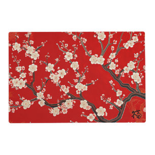 Elegant Chinese Red Plum Blossom Placemat