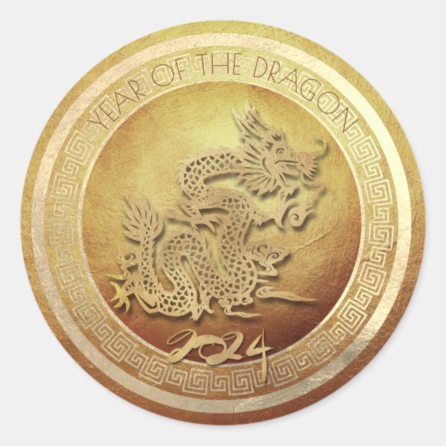 Elegant Chinese Vietnamese New Year Dragon 2024 Sq Classic Round Sticker (Front)