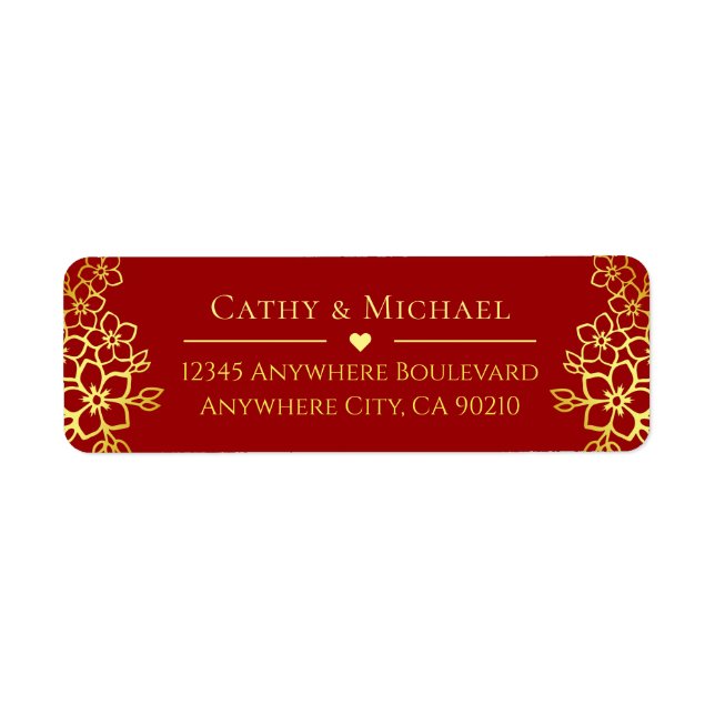 Elegant Chinese wedding floral return address Label (Front)