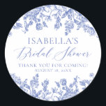 Elegant Chinoise Dusty Blue Floral Bridal Shower Classic Round Sticker<br><div class="desc">Add a touch of vintage elegance to your bridal shower favors with the Elegant Vintage Dusty Blue Floral Bridal Shower Stickers. These stickers feature a charming dusty blue floral design that exudes timeless sophistication. Whether you're sealing envelopes, decorating favor bags, or adding a special touch to various items, these stickers...</div>