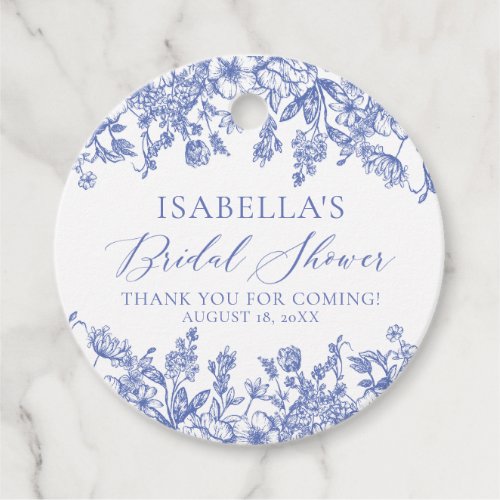 Elegant Chinoise Dusty Blue Floral Bridal Shower Favor Tags