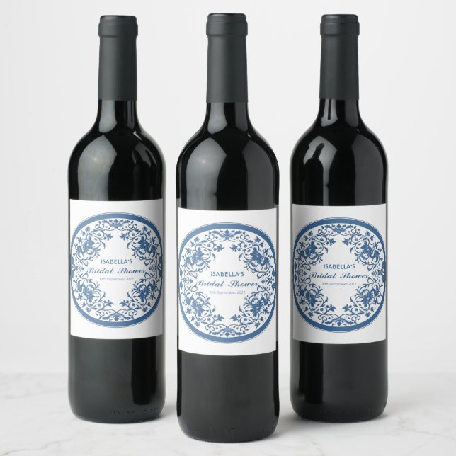 Elegant Chinoiserie antique Pattern bridal shower Wine Label (Bottles)
