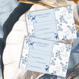 Elegant Chinoiserie Blue and White Floral Wedding RSVP Card