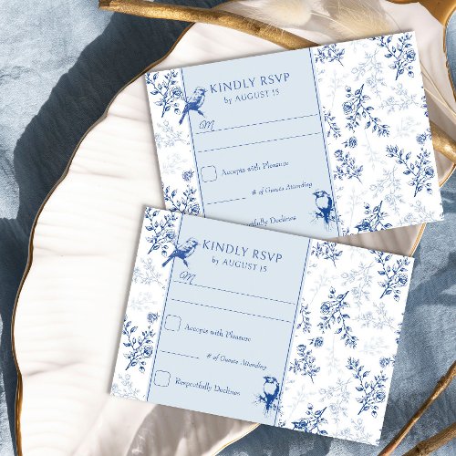 Elegant Chinoiserie Blue and White Floral Wedding RSVP Card