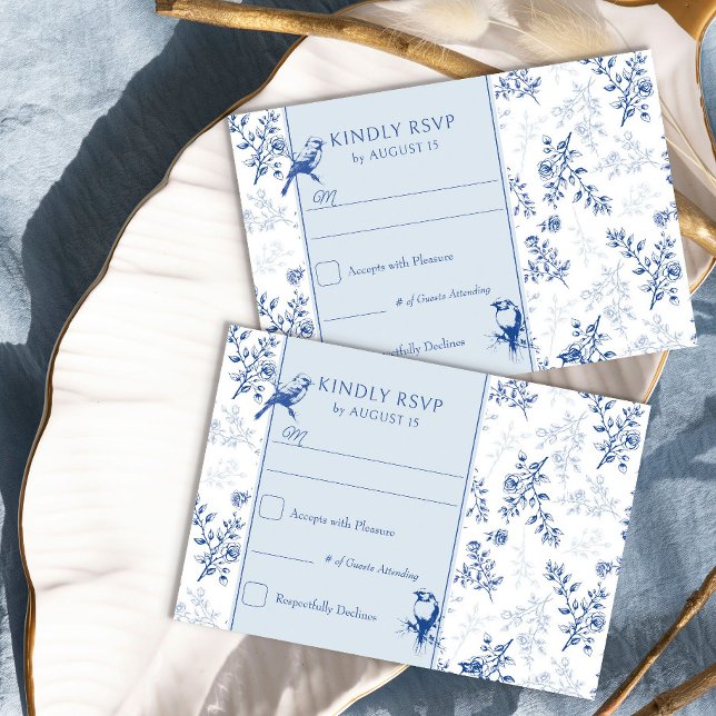 Elegant Chinoiserie Blue and White Floral Wedding RSVP Card (Elegant vintage floral RSVP from the Chinoiserie Wedding Collection by Darling & May)