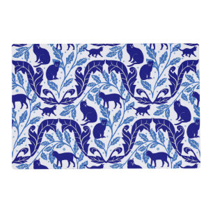 Elegant Chinoiserie Blue Black Cat-Whimsical Placemat