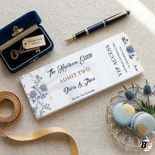 Elegant Chinoiserie Blue Floral VIP Access Event Raffle Tickets