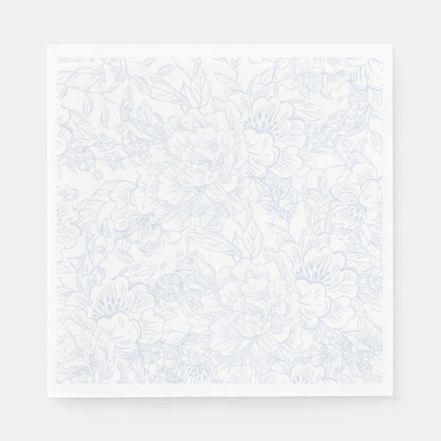 Elegant Chinoiserie Blue Floral Wedding Napkins (Front)
