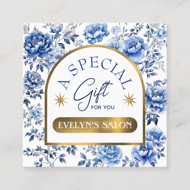 Elegant chinoiserie blue flowers gift card (Front)