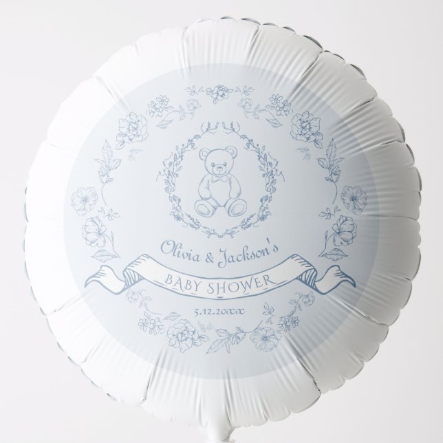 Elegant Chinoiserie Blue teddy bear Baby shower Balloon (Front)