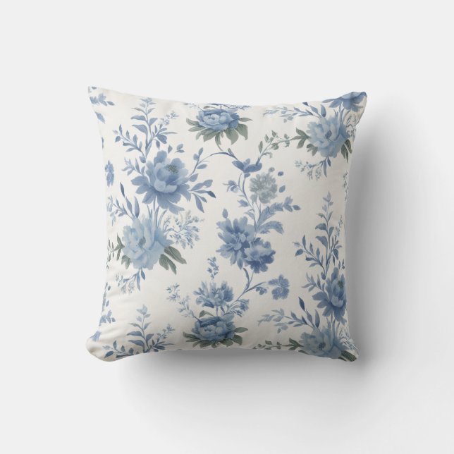 Elegant Chinoiserie Blue Toile  Throw Pillow (Front)