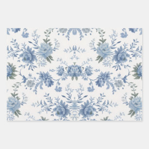 Elegant Chinoiserie Blue Toile Wrapping Paper Sheets