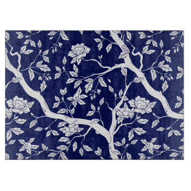 Elegant Chinoiserie Blue & White Cutting Board (Front)