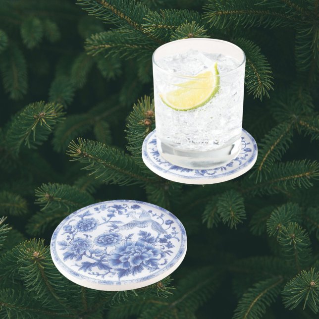 Elegant Chinoiserie Blue White Floral  Coaster (Beautiful gift for holidays or year round)