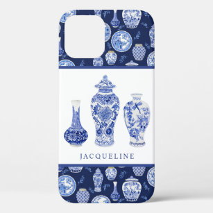 Elegant Chinoiserie Blue White Floral Ginger Jar iPhone 12 Case