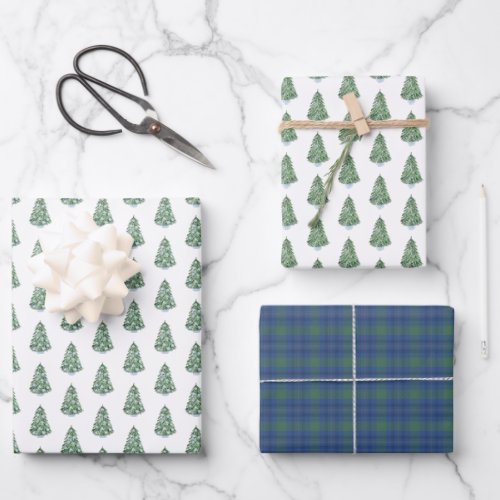 Elegant Chinoiserie Christmas Tree Tartan Holidays Wrapping Paper Sheets