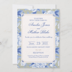 Elegant Chinoiserie Delft Blue Wedding Invitation