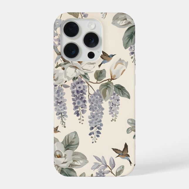 Elegant Chinoiserie Floral & Birds iPhone Case (Back)