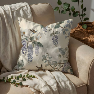 Elegant Chinoiserie Floral & Birds Throw Pillow