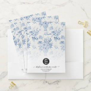 Elegant Chinoiserie Floral Blue and White Business Pocket Folder