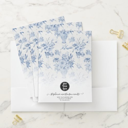 Elegant Chinoiserie Floral Blue and White Business Pocket Folder