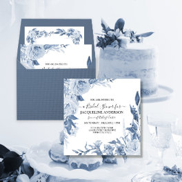 Elegant Chinoiserie Floral Blue Bridal Shower Invitation