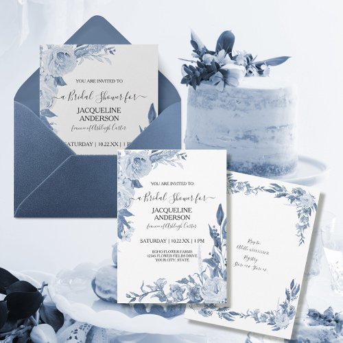 Elegant Chinoiserie Floral Blue Bridal Shower Invitation