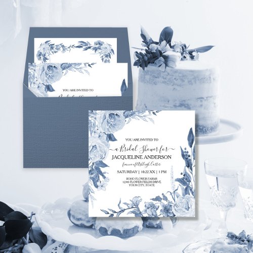 Elegant Chinoiserie Floral Blue Bridal Shower Invitation
