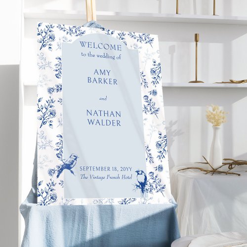Elegant Chinoiserie Floral Blue Wedding Welcome Foam Board