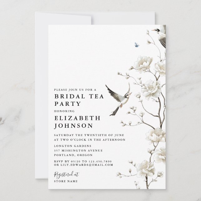 Elegant Chinoiserie Floral Bridal Shower Tea Party Invitation (Front)