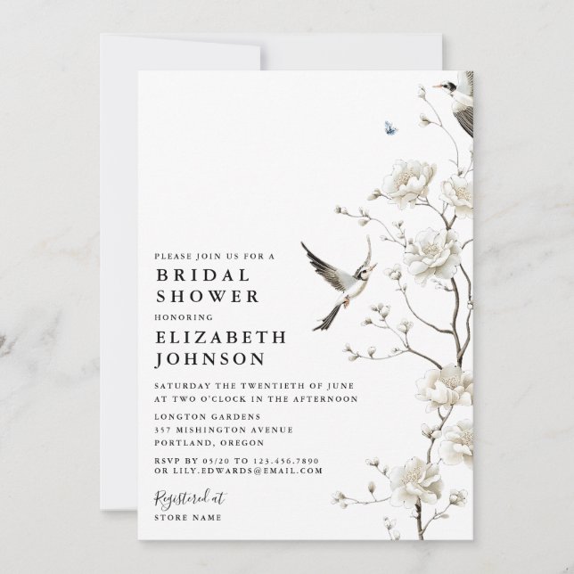 Elegant Chinoiserie Floral Garden Bridal Shower Invitation (Front)