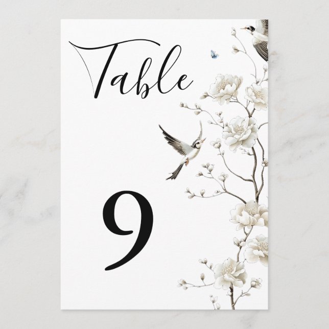Elegant Chinoiserie Floral Garden Table Numbers (Front)