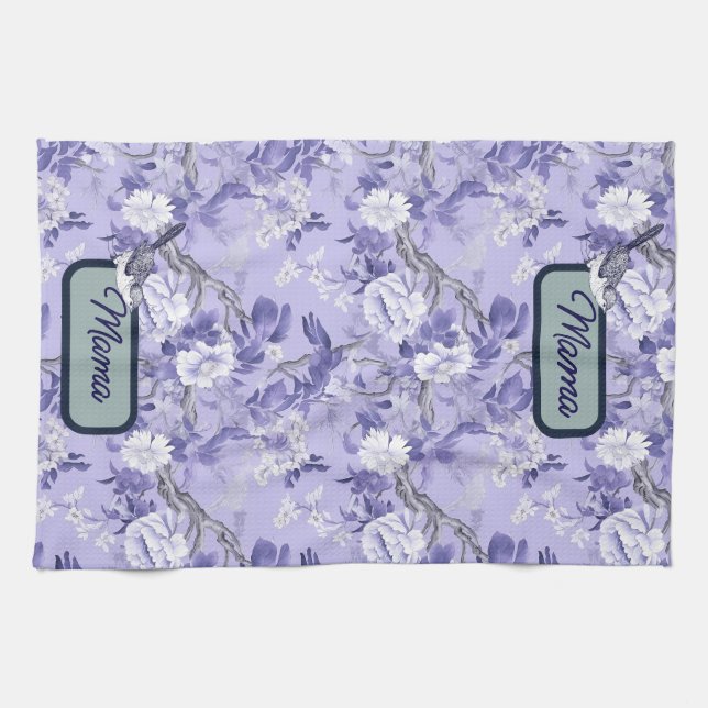 Elegant Chinoiserie Floral Lilac Kitchen Towel (Horizontal)