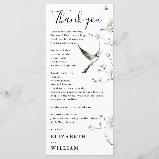 Elegant Chinoiserie Floral Wedding Thank You Card | Zazzle