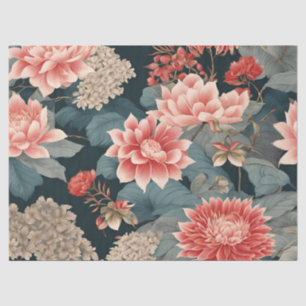 Elegant Chinoiserie Florals Teal Peach Tissue Paper