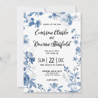 Elegant Chinoiserie French Blue Toile Floral Invitation