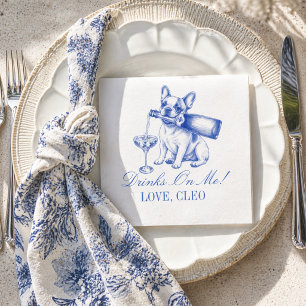 Elegant Chinoiserie French Bulldog Wedding Napkins