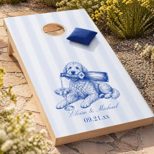 Elegant Chinoiserie Golden Doodle Wedding Cornhole Set