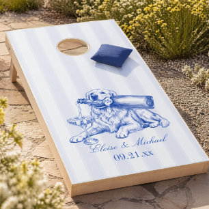 Elegant Chinoiserie Golden Retriever Wedding Cornhole Set