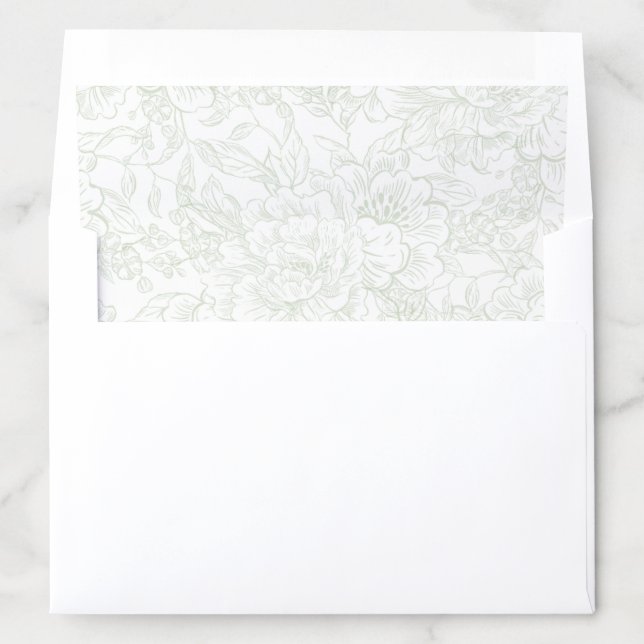 Elegant Chinoiserie Green Floral Wedding Envelope Liner (In Envelope)