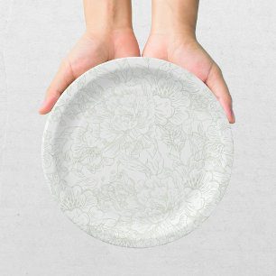 Elegant Chinoiserie Green Floral Wedding Paper Plates