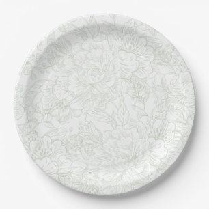Elegant Chinoiserie Green Floral Wedding Paper Plates
