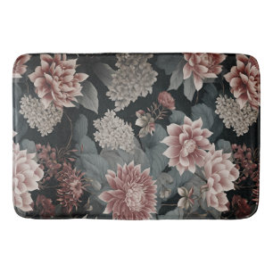 Elegant Chinoiserie Grey Raspberry Florals Bath Mat