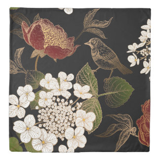 Elegant Chinoiserie Inspired Floral Blooms Duvet Cover