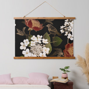 Elegant Chinoiserie Inspired Floral Blooms    Hanging Tapestry
